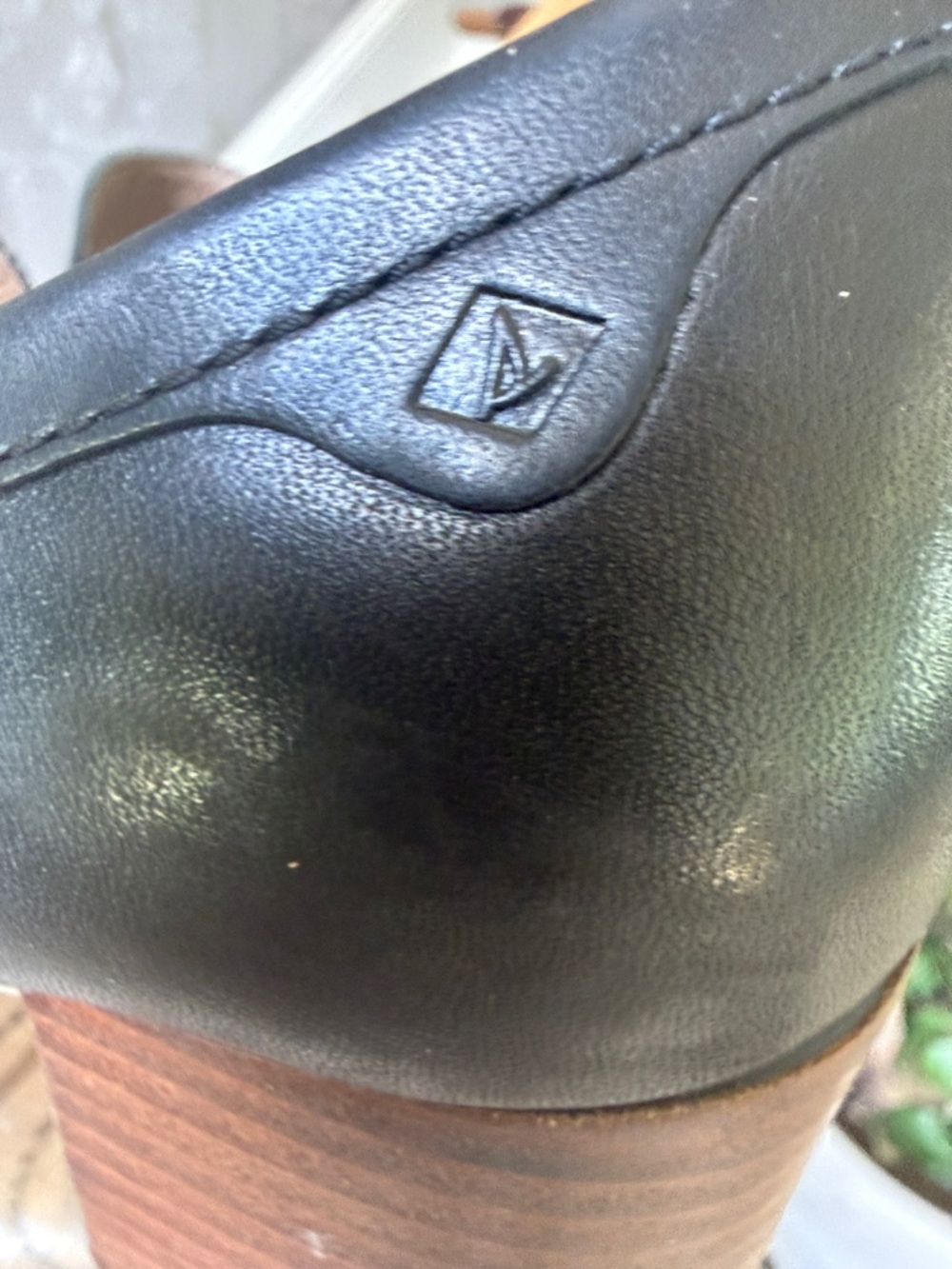 Sperry Black Leather Penny Loafers with Stacked Brown Heel 9.5 - Picture 15 of 16